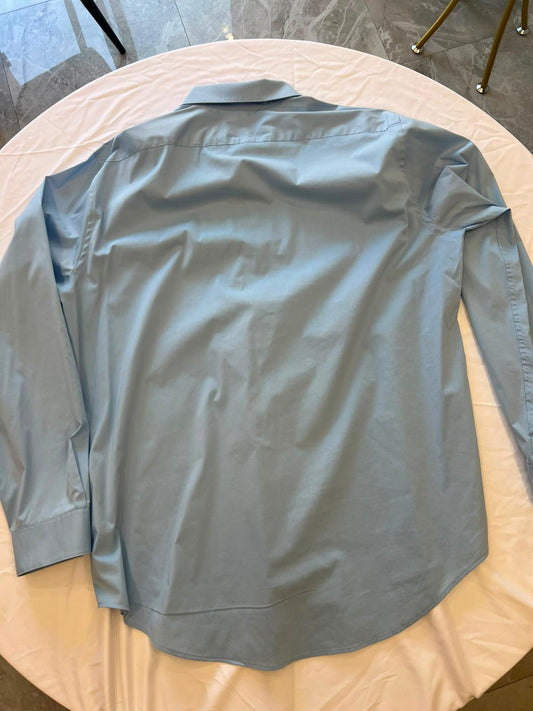 Mens Calvin Klein blue LS cotton mix non-iron shirt slim fit stretch 2xl